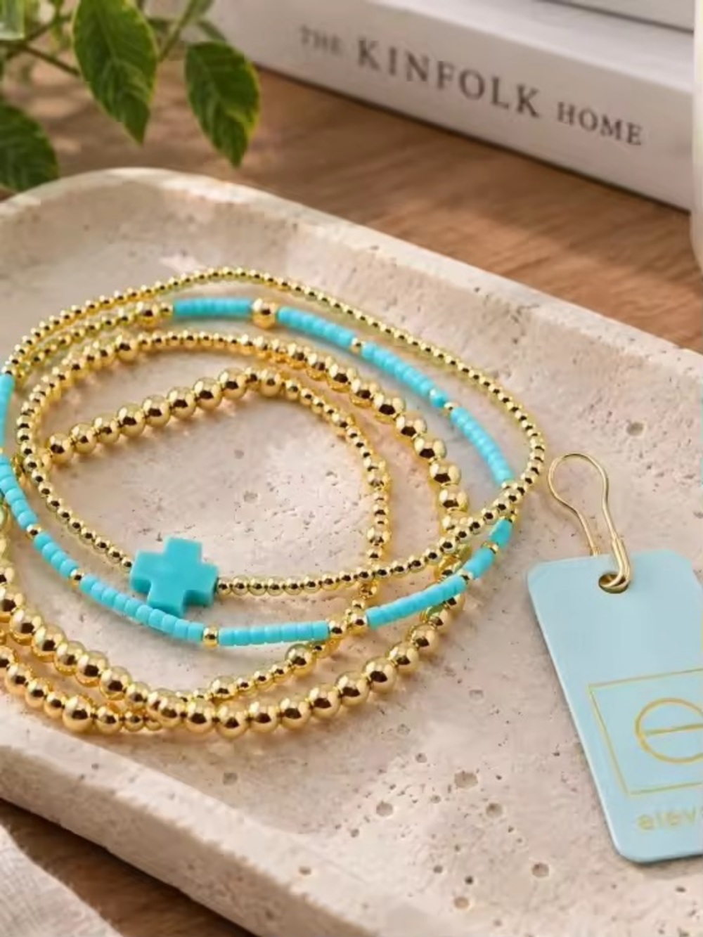 Enewton Gold & Turquoise Beaded Stretch Bracelet Set
